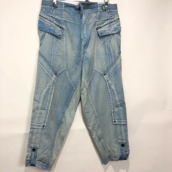 Free People The Cargo Utility Pant Jean Pockets Tie Oversize Fade Blue L - Picture 1 of 7